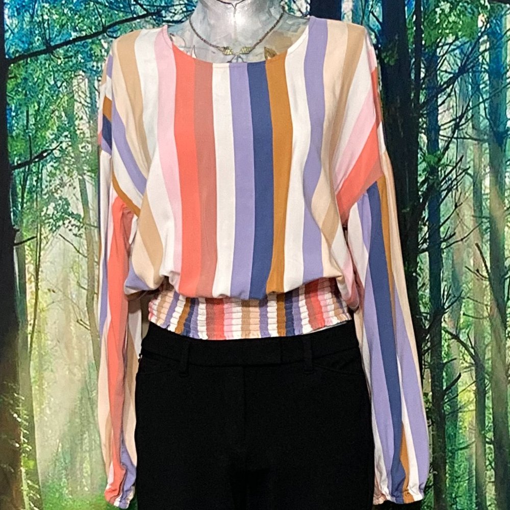 Striped, long sleeve, airy blouse